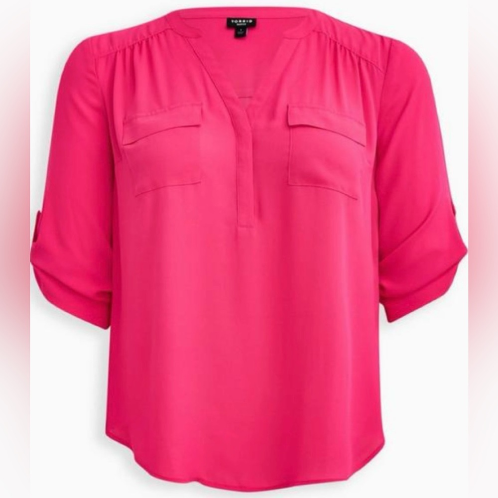 Torrid Hot Pink Harper Georgette 3/4 Length Sleeve Pullover Blouse Size 1x